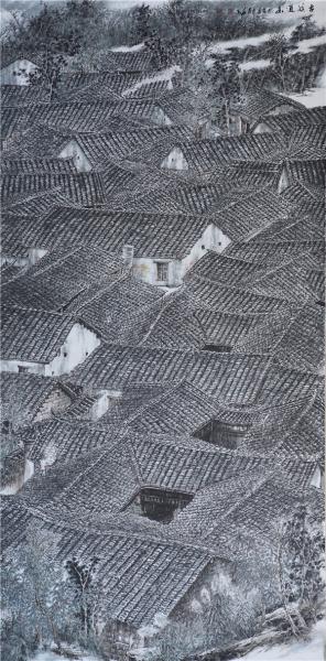 5-《古镇通幽》125cm×235cm 中国画 聂茂华