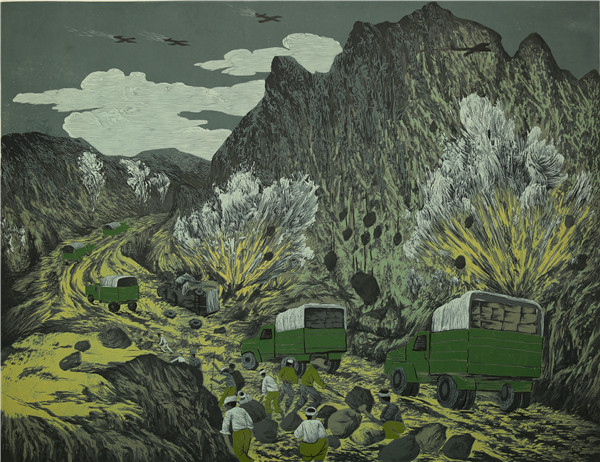 7-绝版木刻《追忆——南洋华侨机工NO2》119cm×92cm 2019年